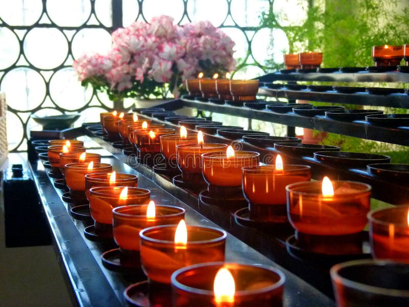 Church compartment with commemorative candles