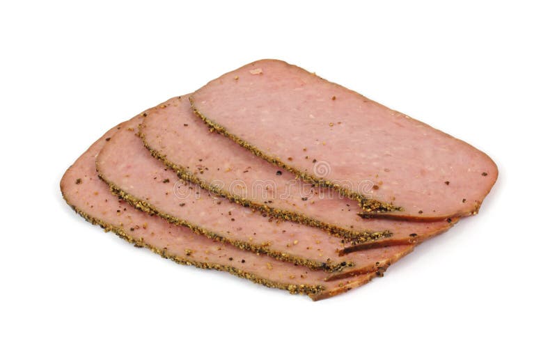 Several Slices of Turkey Pastrami Stock Photo Image of item, flat