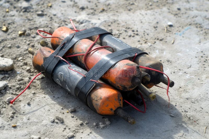 Several sticks of dynamite lie dangerously on the ground, potential hazards awaiting ignition, their explosive power ready to unleash destruction. AI generated