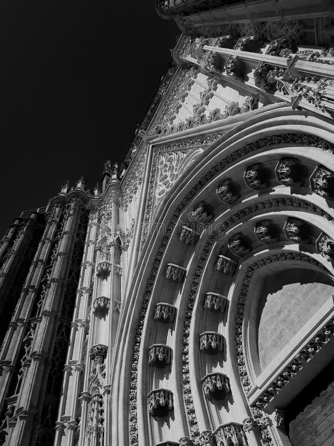 Gotico cattedrale posizionato,, bianco e nero.