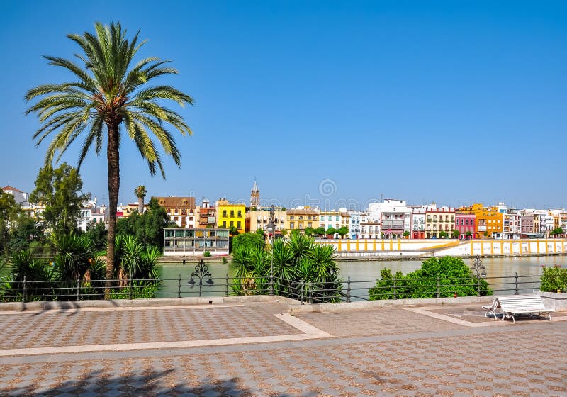 Seville embankment of Guadalquivir river, Spain stock images Seville embankment of Guadalquivir river, Spain stock images