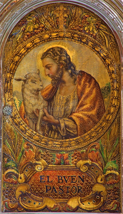 Seville - jezus chrystus jako Dobra baca Maluje na tabernacle w kościelnym Iglesia De San Roque obraz stock Seville - jezus chrystus jako Dobra baca Maluje na tabernacle w kościelnym Iglesia De San Roque obraz stock
