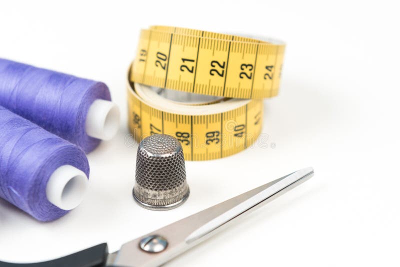 Seamstress Tape, Thimble for Sewing Stock Photo - Image of cotton, sewing:  194812460