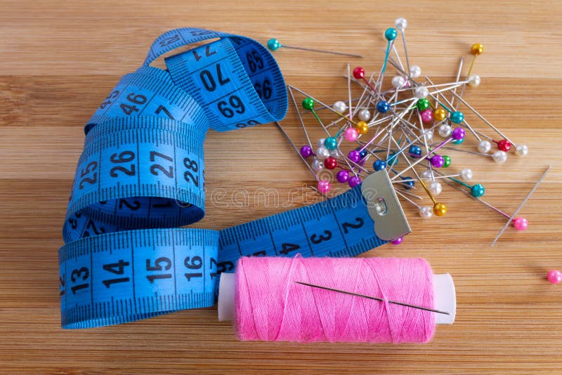 Sewing Accessories on Wooden Table Stock Photo Image of material