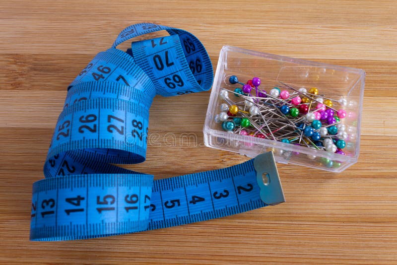 Sewing Accessories on Wooden Table Stock Image Image of macro