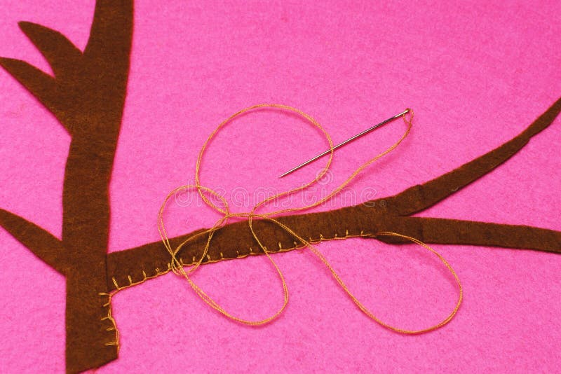 Sewing Applique with Felt Thread and Needle Stock Photo Image of green, felt 131795050