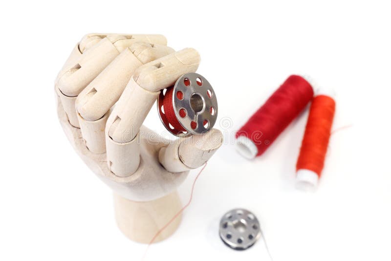 Sewing Bobbin in Wooden Hand Stock Image Image of realistic, isolated 142239751