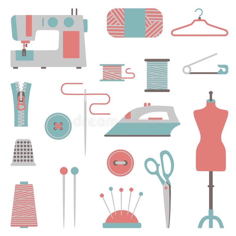 Sewing and Tailoring Tools and Supplies Stock Vector - Illustration of ...