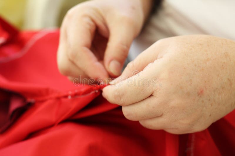 Sewing by Hand , Repair Clothing by Hand Stock Photo Image of thread