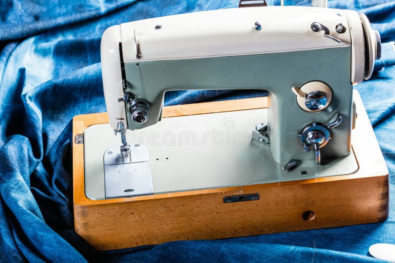 Sewing Indigo Denim Jeans with Sewing Machine, Garment Industrial