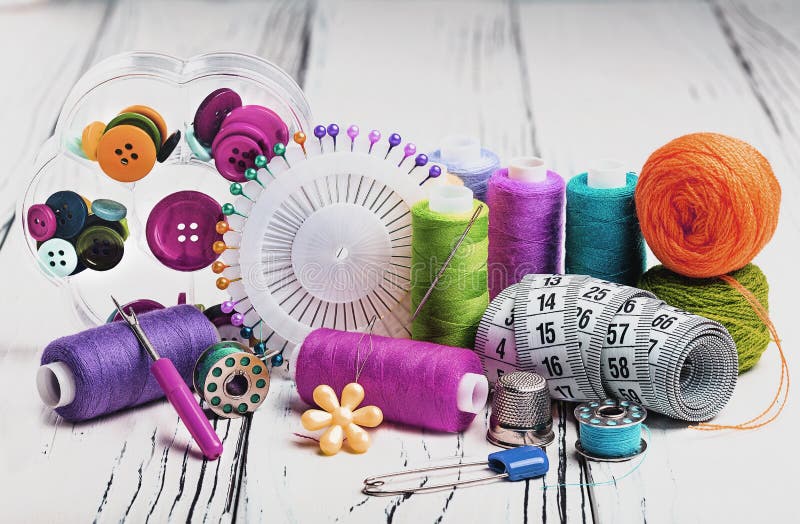 Sewing Kit from of Colored Thread Buttons Needles Stock Image Image