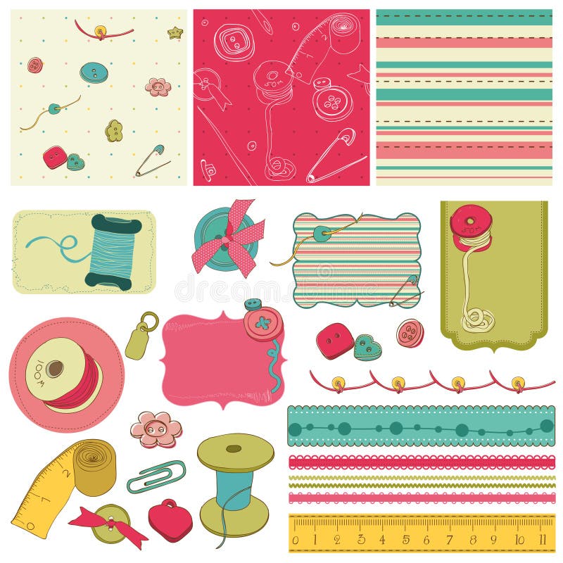 Sewing Kit Design Elements for Scrapbooking Stock Vector