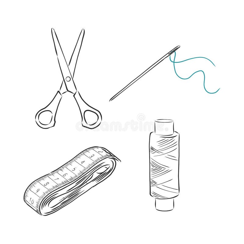 Button Sewing Kit Drawing Stock Vector, Royalty-Free