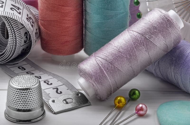 Sewing Kit Threads, Needle and Thimble Stock Photo Image of yellow