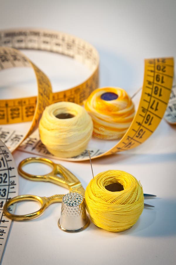 Sewing kit in yellow stock photo. Image of creative, lace 19446208