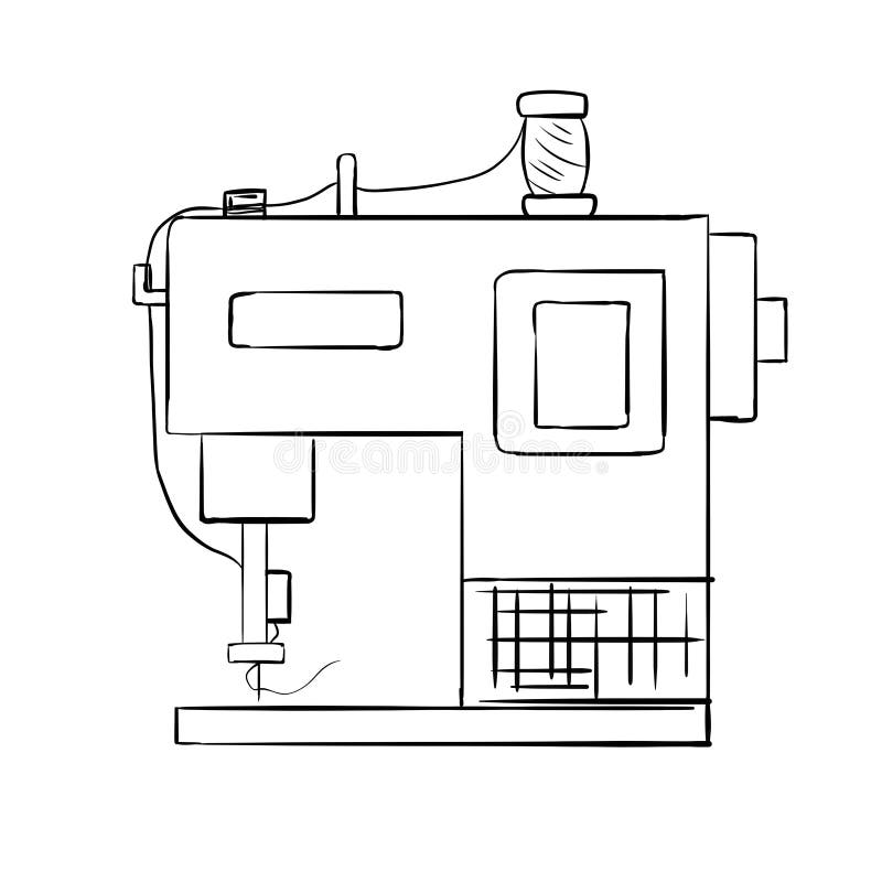 Sewing Machine, Black and White Illustration Stock Illustration