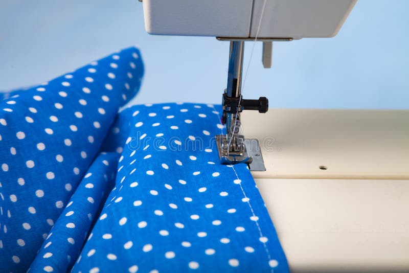 Sewing Machine and Blue Fabric Stock Image Image of dressmaker, blue
