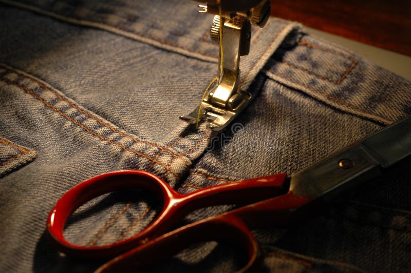 Sewing Machine and Blue Jeans Stock Image Image of textiles, tailor