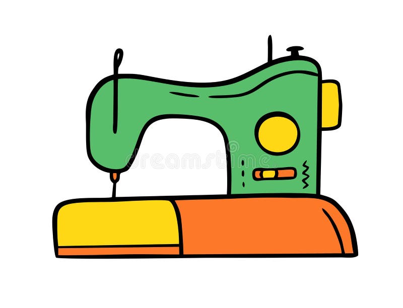Sewing Machine Doodle Hand Made Needlework Vector Illustration on White