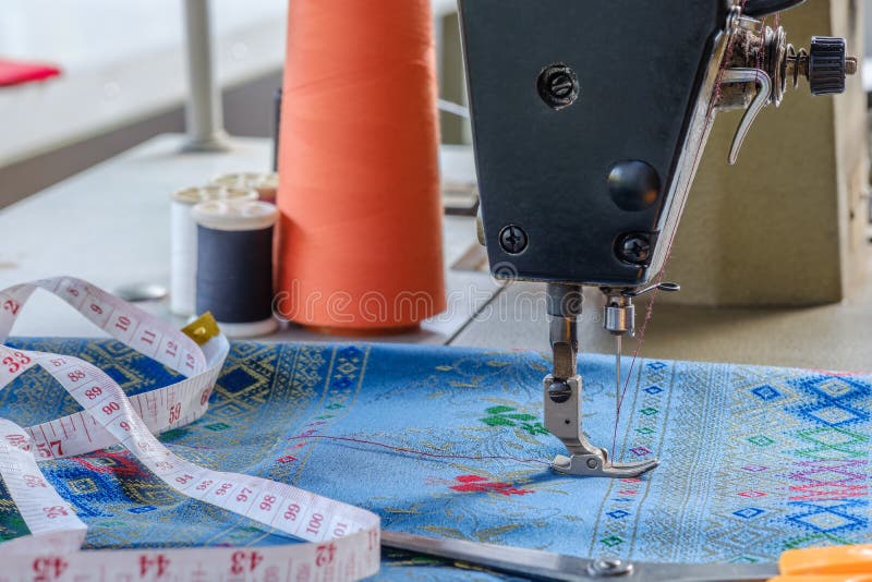 The Sewing Machine ,with Fabric Cotton Stock Photo Image of