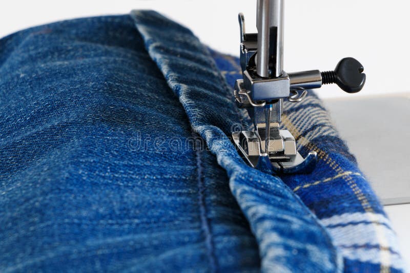 Sewing Machine with Jeans Closeup Stock Photo Image of seamstress