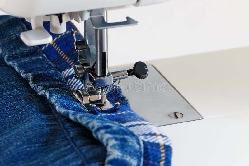 Sewing Machine with Jeans Closeup Stock Image Image of sewing, fabric