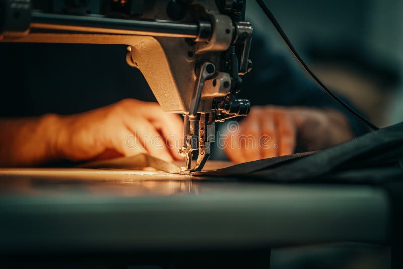 Sewing Machine and Men& X27;s Hands of a Tailor Stock Photo Image of