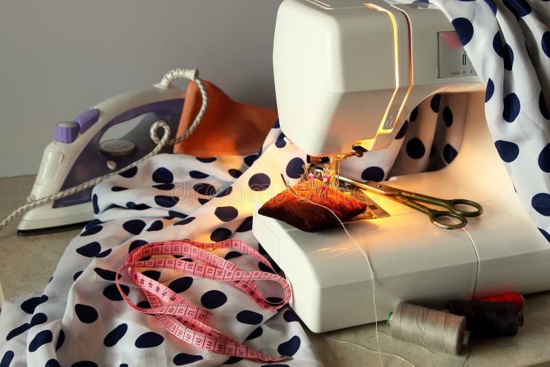 Sewing Machine and the Necessary Accessories Stock Photo Image of