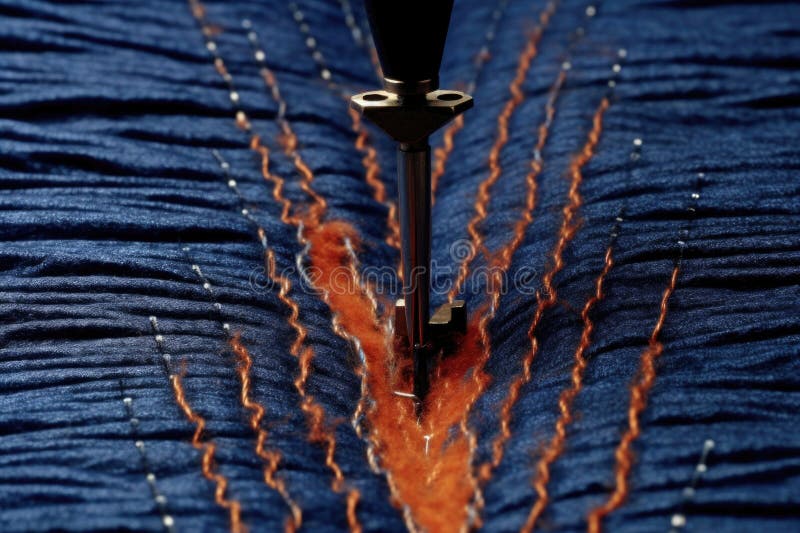 Sewing Machine Needles Piercing through Denim Fabric Stock Illustration