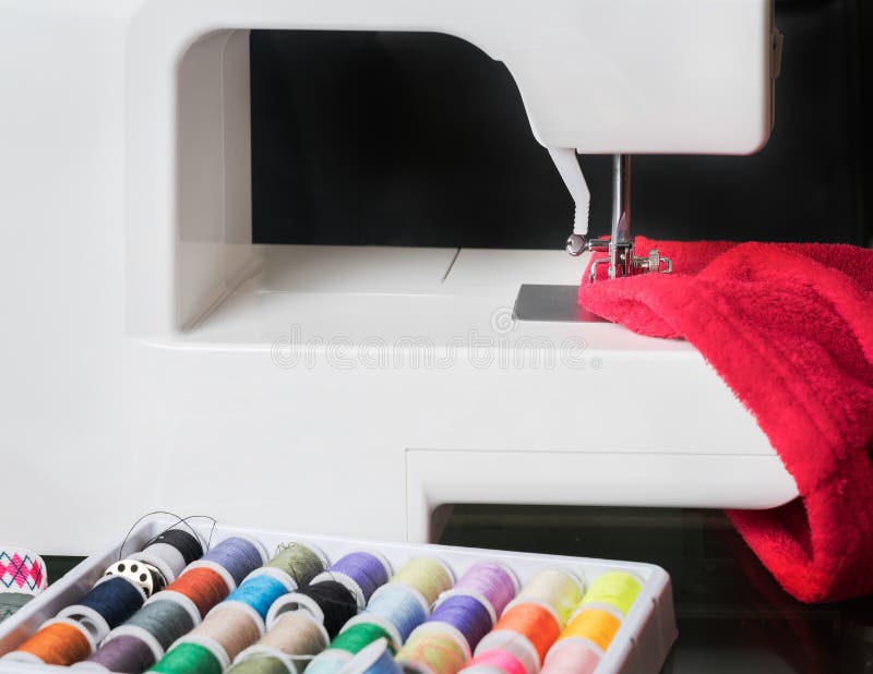 Sewing Machine and Red Cloth Stock Photo Image of colored, dress