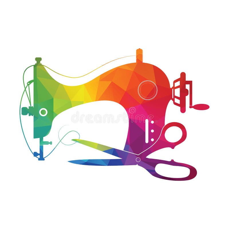 Sewing Machine and Scissors Silhouette Stock Illustration