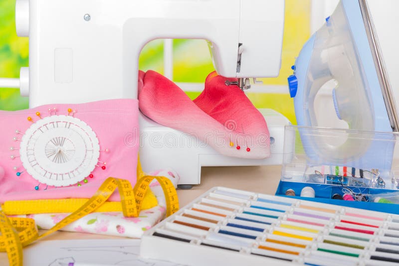 Sewing Machine and Sewing Accessories Stock Photo Image of spool, design 39427214