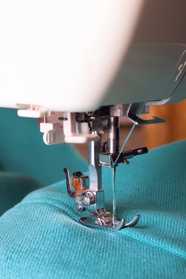 Sewing Machine and Turquoise Fabric Stock Image Image of occupation