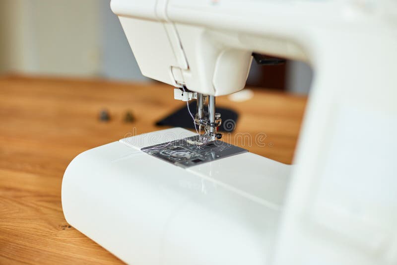 Sewing Machine on a Wooden Table, Copy Space Stock Photo Image of