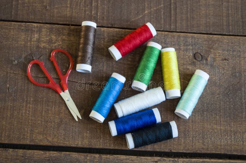 Sewing Needle and Colored Spool Yarns, Multicolored Spool Yarns, Sewing