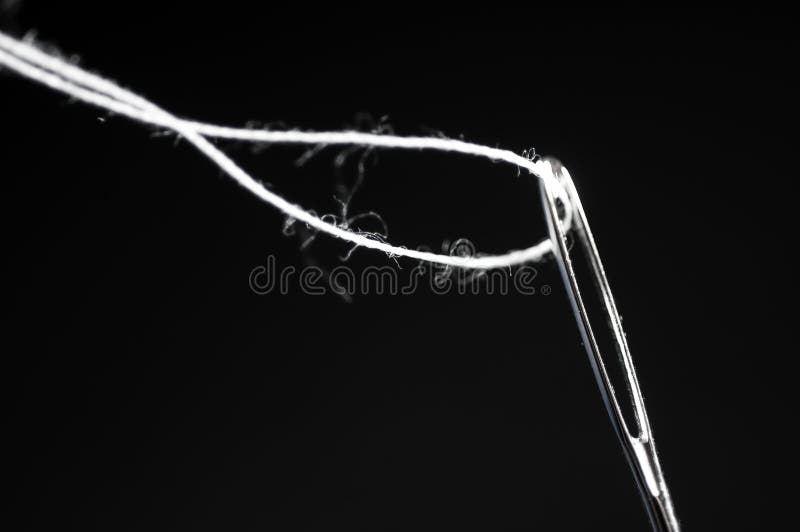 Sewing Needle Macro Shot with White Threat. Stock Photo - Image of ...