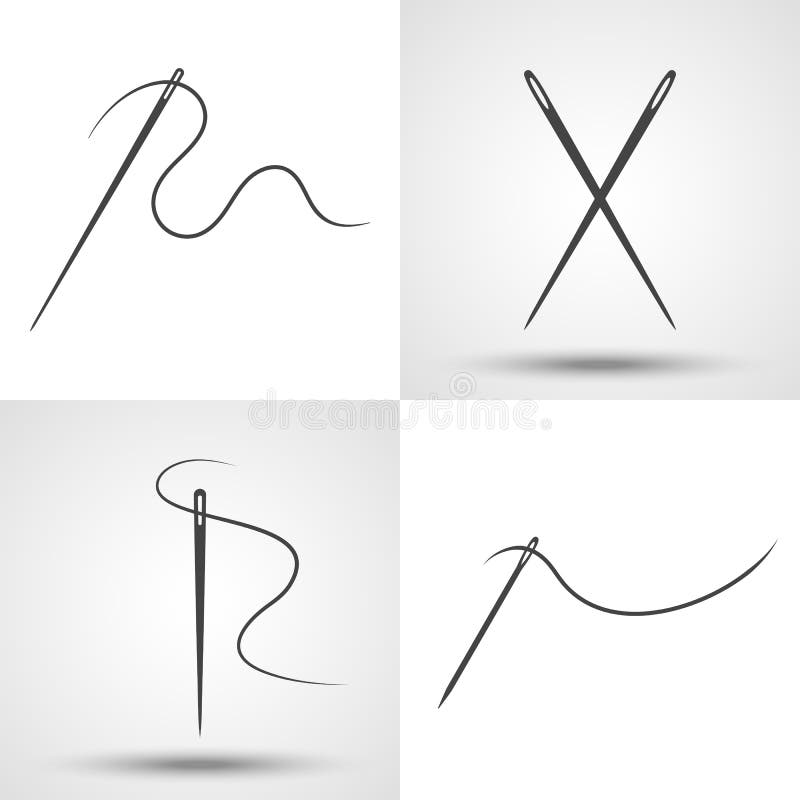 Sewing Needle with Thread. Black Icon Set Stock Vector Illustration