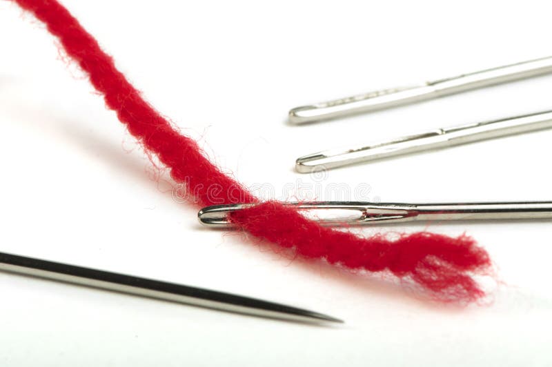 Sewing Needles and Red Thread Stock Photo Image of details, clothing