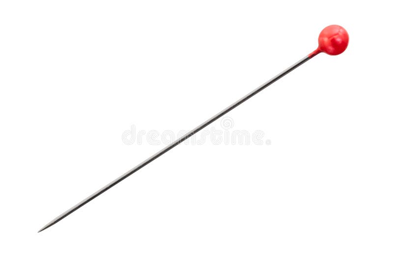 Sewing Pin with Round Red Head; Isolated Stock Photo - Image of