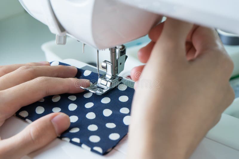 Sewing Process , the Sewing Machine Sew Women S Hands Sewing Mac Stock