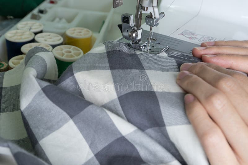 Sewing Process , the Sewing Machine Sew Women S Hands Sewing Mac Stock