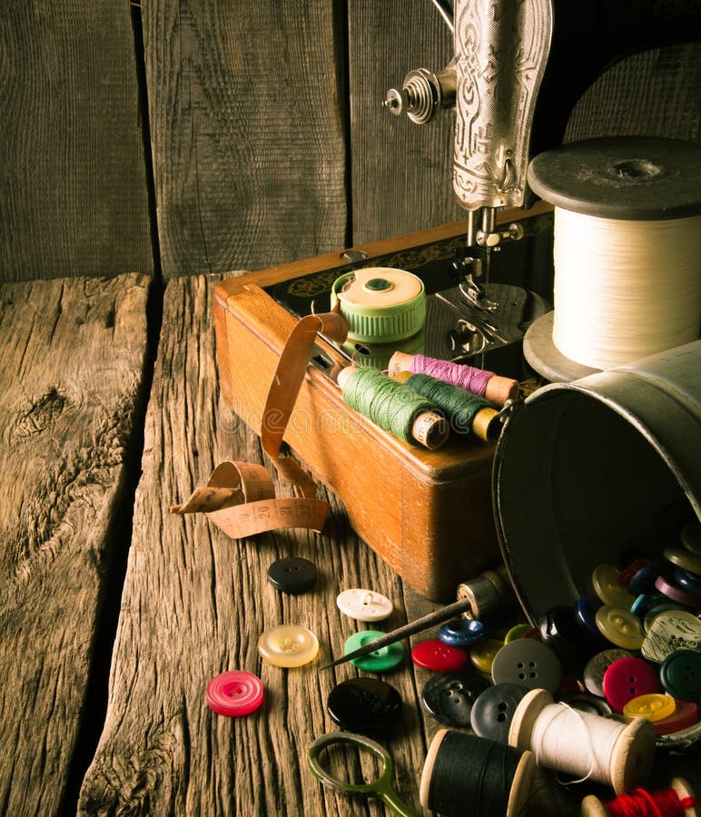 Sewing. Sewing Machine and Tools. Stock Photo - Image of needlework ...
