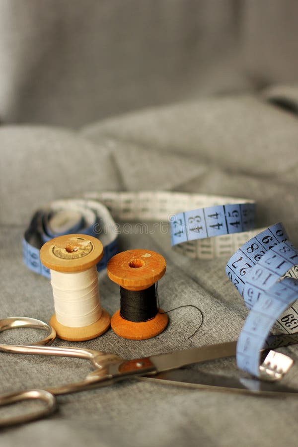 Sewing. Spools of Thread on the Fabric. Threads Stock Photo Image of