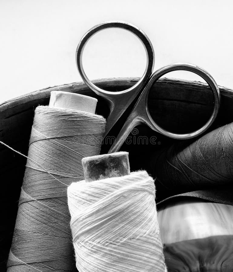 Sewing Supplies. Spools of Thread and Scissors Stock Image Image of