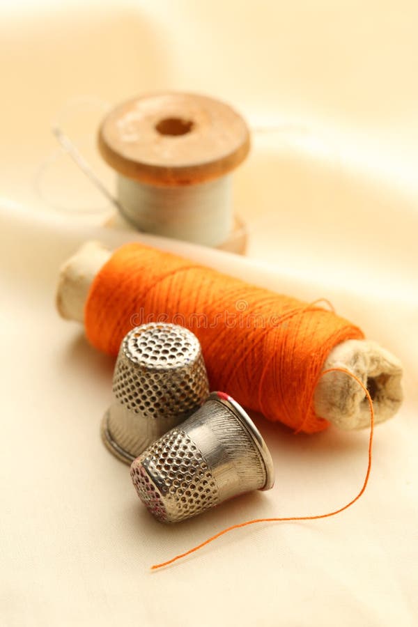 Sewing Thimbles, Bobbin and Needle Stock Photo Image of hobby