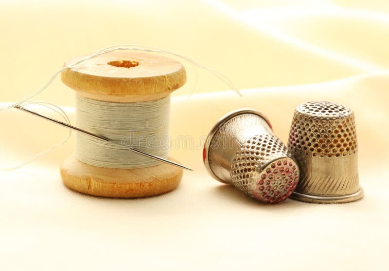 Sewing Thimbles, Bobbin and Needle Stock Photo Image of hobby, equipment 35002440