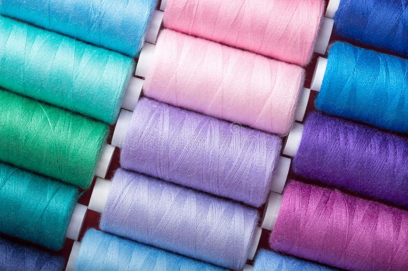 Sewing Thread in Different Colors Pink Blue Green Red Stock Photo Image of sewing, thread