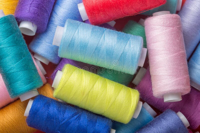 Sewing Thread in Different Colors Pink Blue Green Red Stock Photo Image of craft, fashion