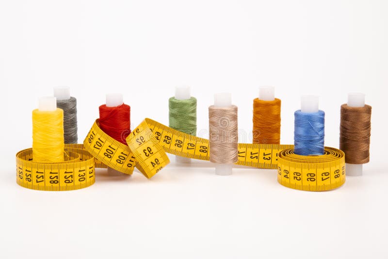 Sewing Threads, Sewing Centimeter or Measuring Tape, Isolated on White