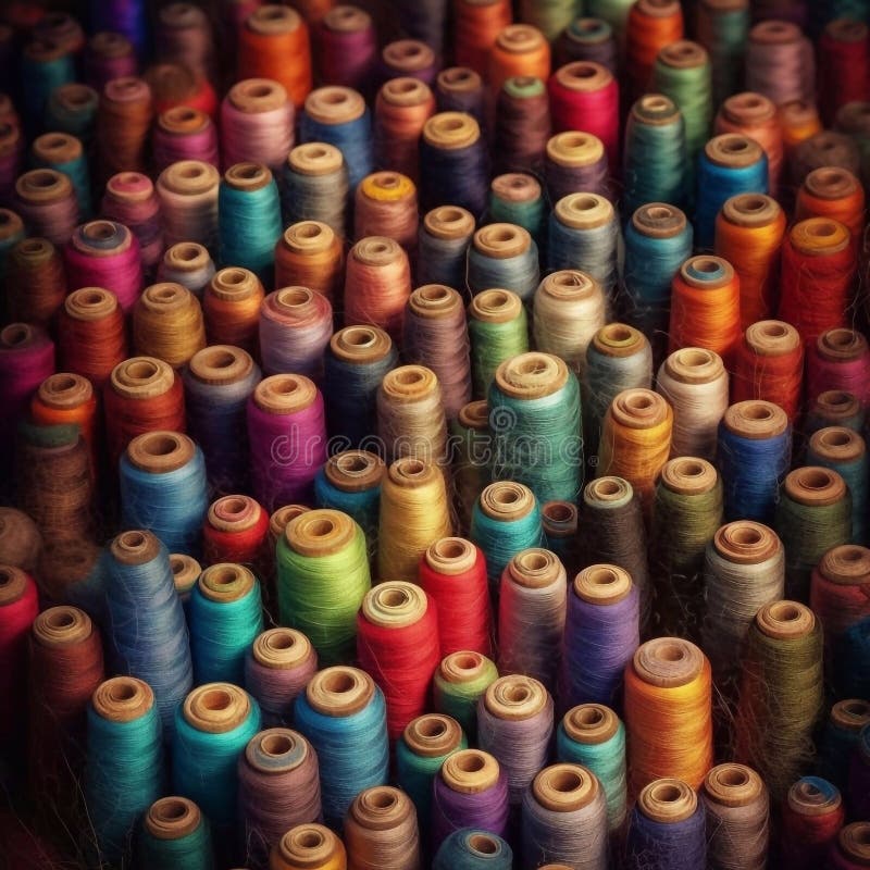 Sewing Threads of Different Colors on a Dark Background Closeup Stock Illustration